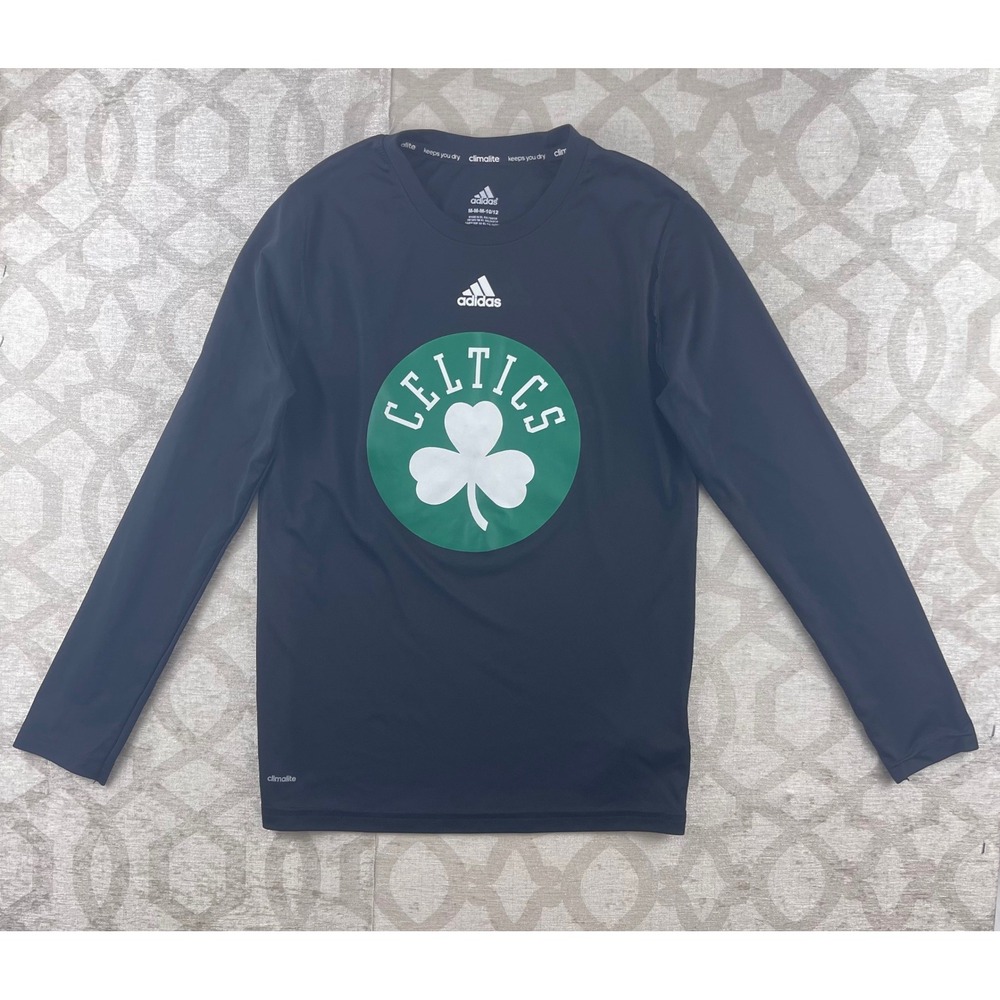 Adidas Boston Celtics Kids Medium 10/12 Long‎ Sleeve Climalite Shirt Black NBA